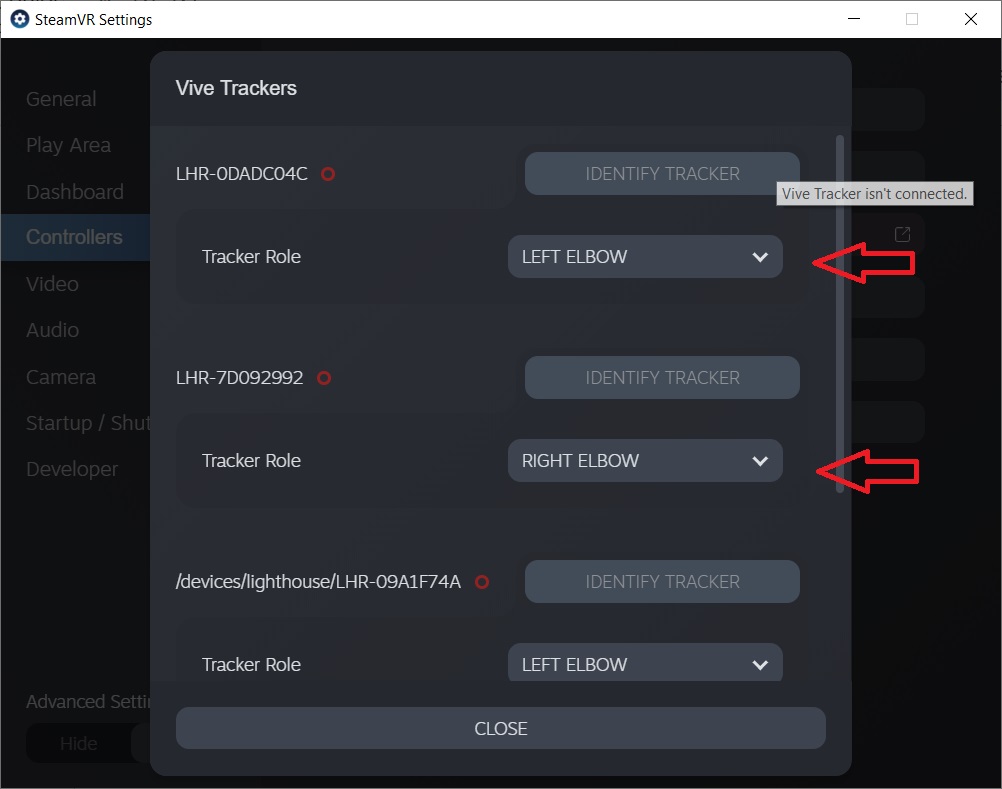 SteamVR Tracker Settings